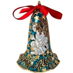 Vintage Cloisonné Bell Enamel Christmas Angel Holiday Ornament